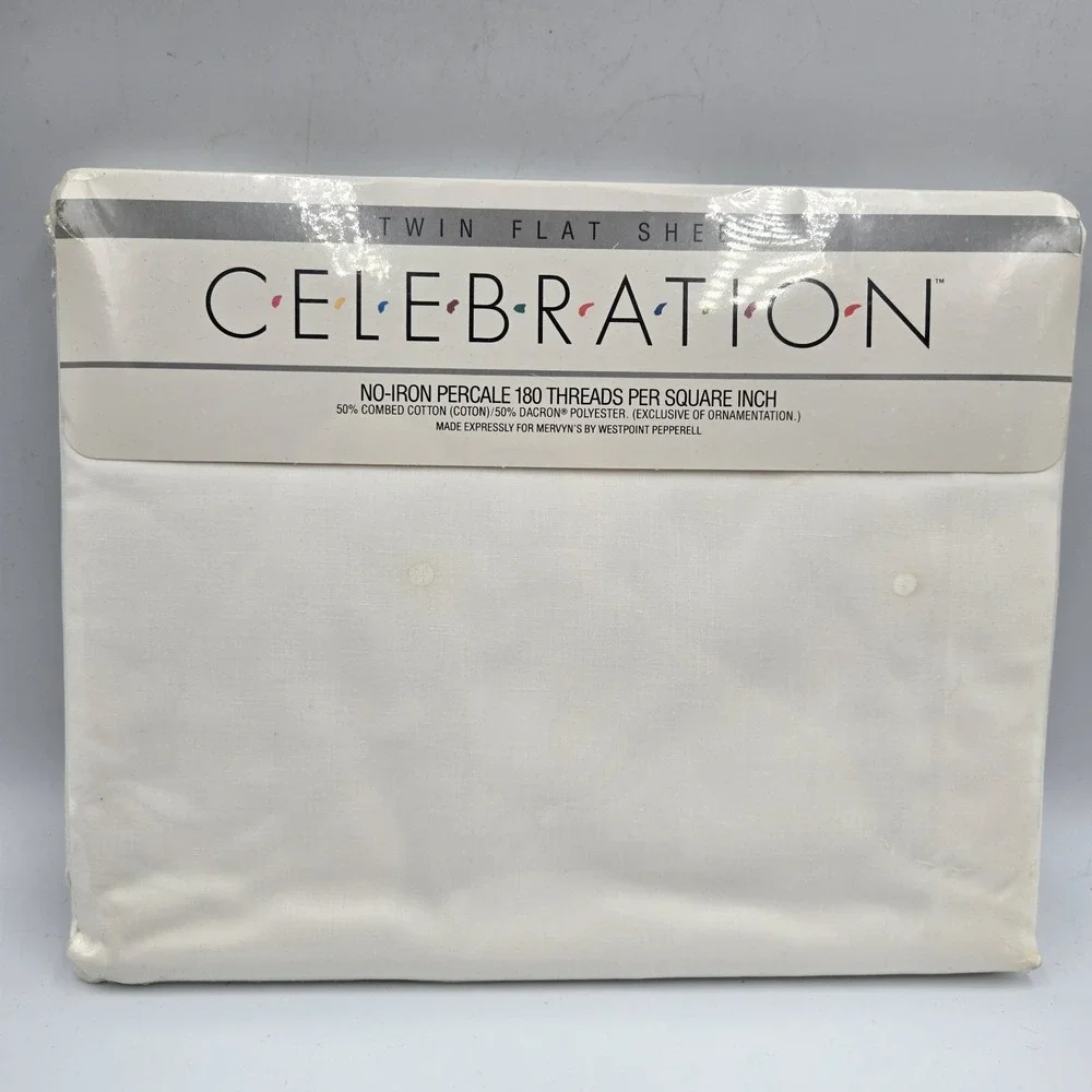 New‎ Vintage Celebration Percale No Iron Twin Flat Sheet White USA Cottagecore